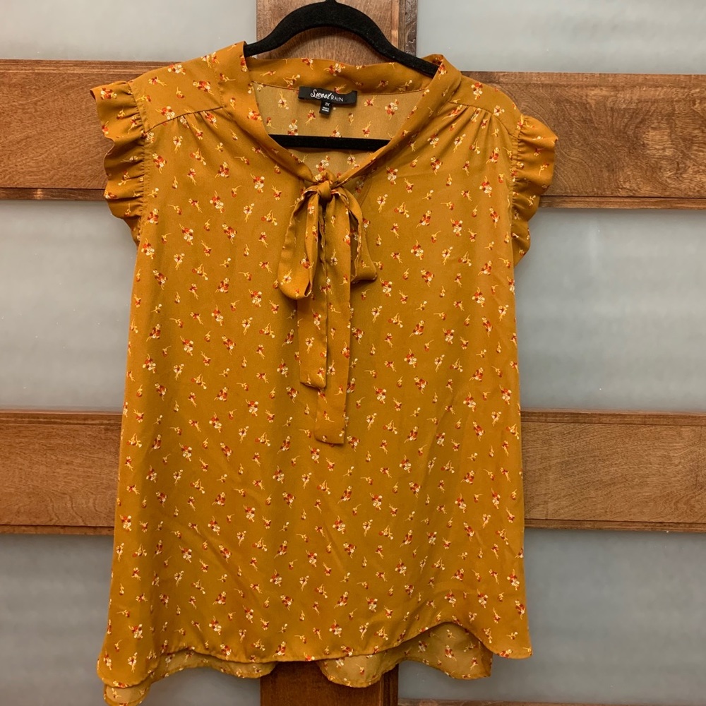 Burnt Orange Floral Neck Tie Blouse